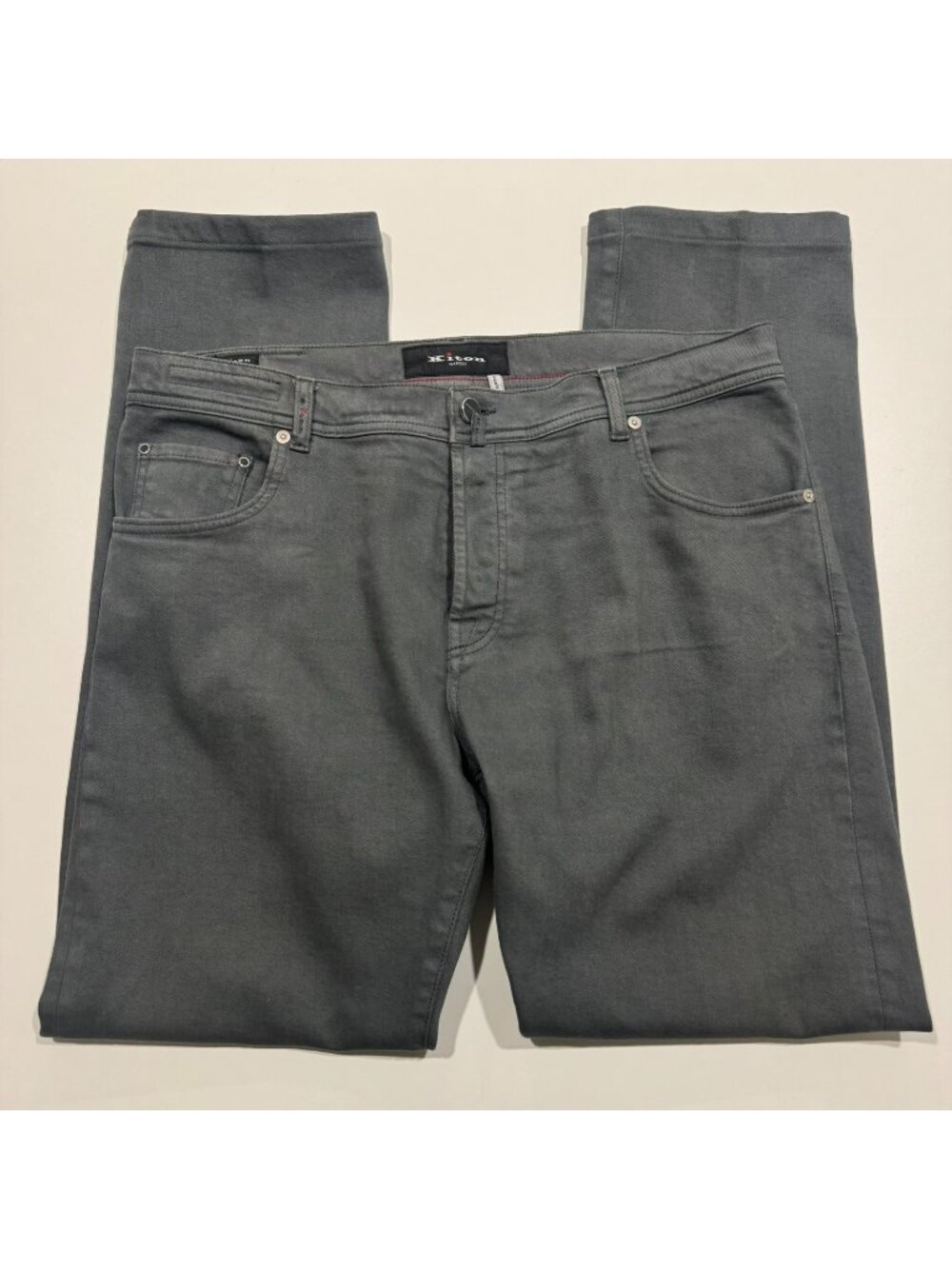 Kiton Mens 5 Pocket Stretch Denim Straight Slim Jeans Size 38 Gray